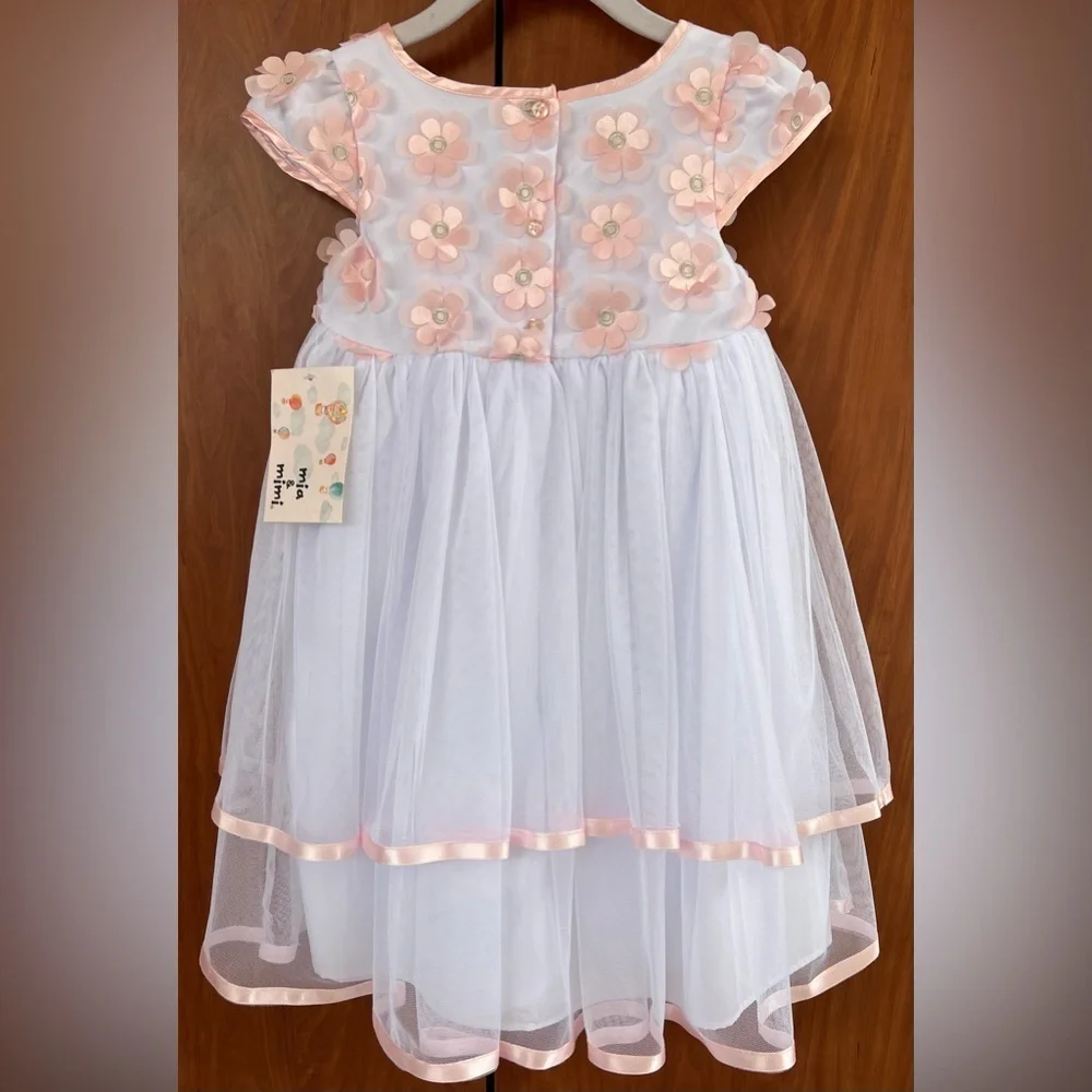 Mia & Mimi - White w/pink flower girls dress (Size 2T)